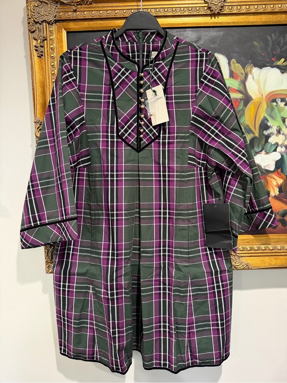 Tuckernuck Green and Purple Plaid Midi Dress